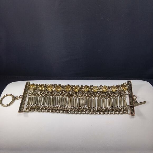 Bohemian Gold Rhinestone Beaded Vintage Bracelet - Picture 6 of 8